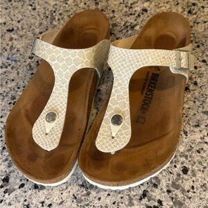 Birkenstock White/Silver Patterned Sandals